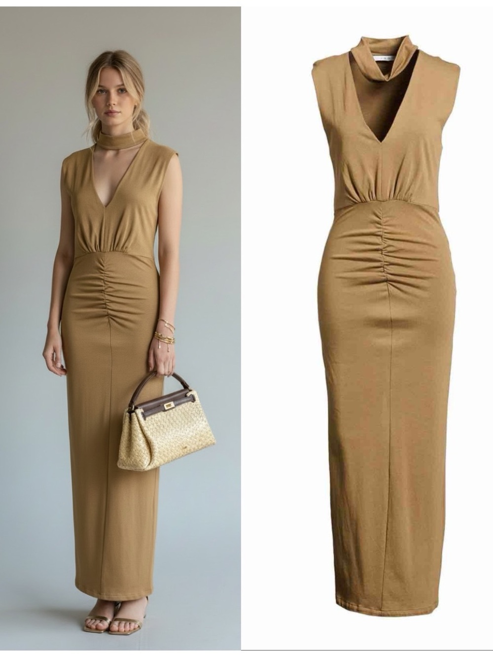 IRO Paris Justine Sleeveless Maxi Dress in Taupe/Camel